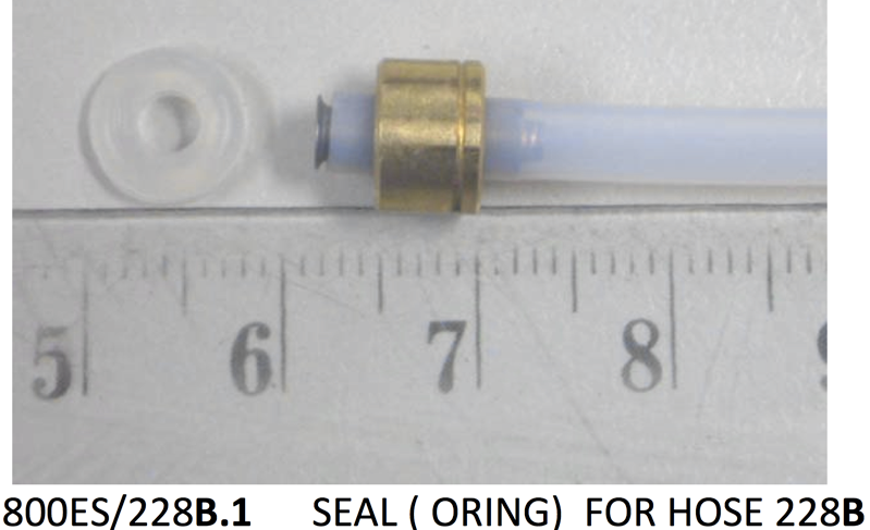 800ES/228B.1 Seal (O-Ring) for Hose 228B. 5mm thick brass collar with flared aluminum tube inside the plastic tubing.