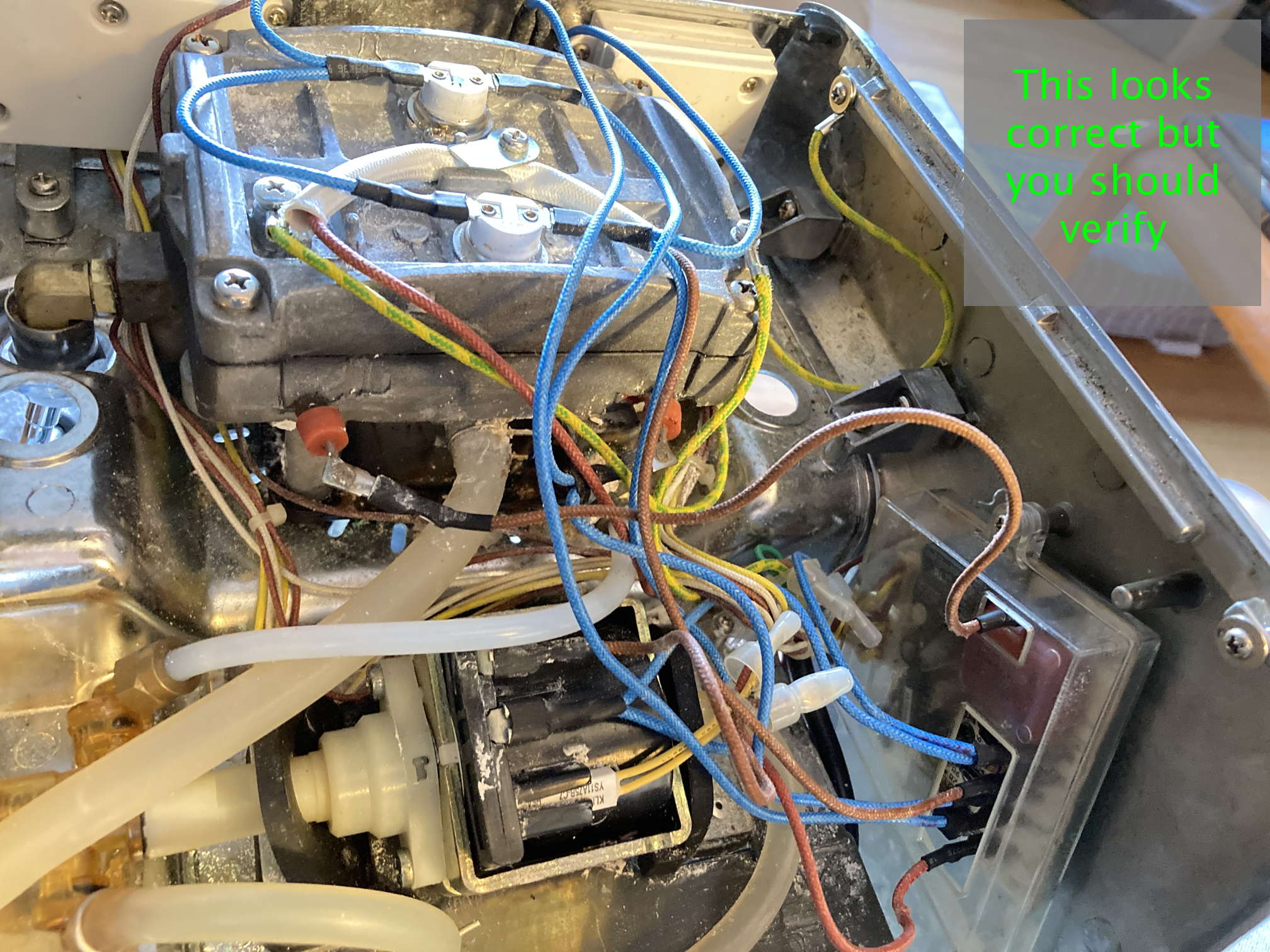 each wire attached to the correct PCB terminal