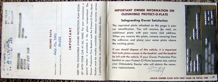 Owner Protection Plan booklet, Protect-O-Plate page