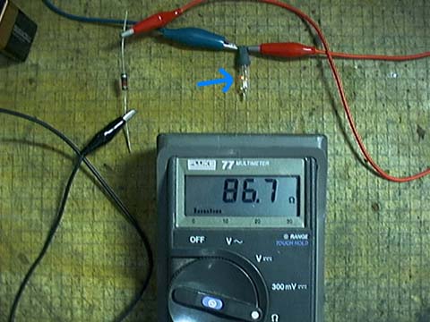 Continuity testers displaying an 82 ohm condition.
