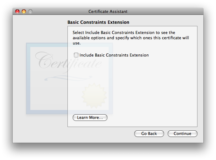 “Include Basic Constraints Extension” is UNchecked.