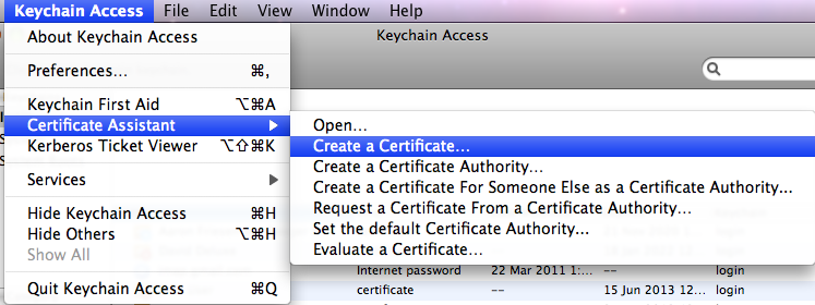 mac keychain access certificate assistant