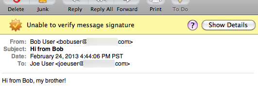 “Unable to verify message signature”