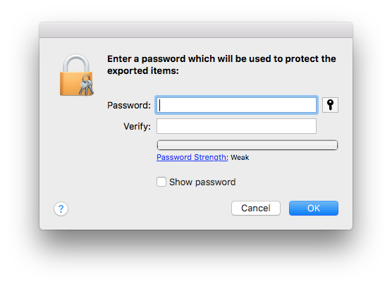 standard macOS password entry + verify dialog window