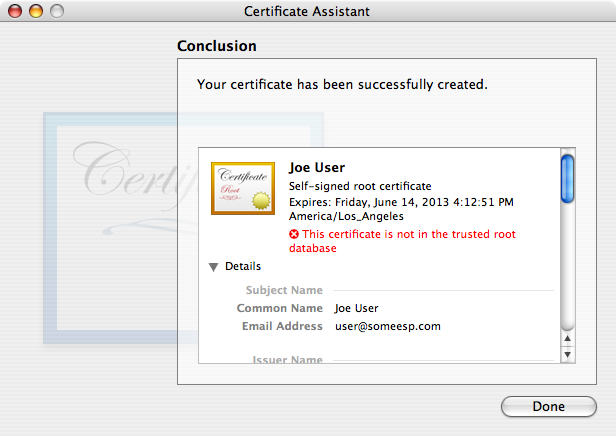 “Your certificate has been successfully created.”